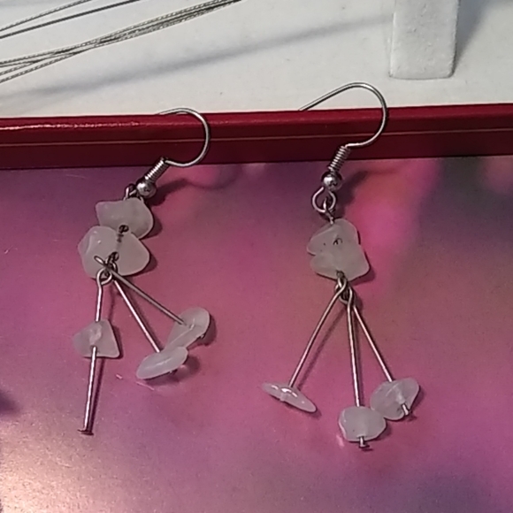 Necklace Bracelet Earrings Set, White Stones - Picture 4 of 6